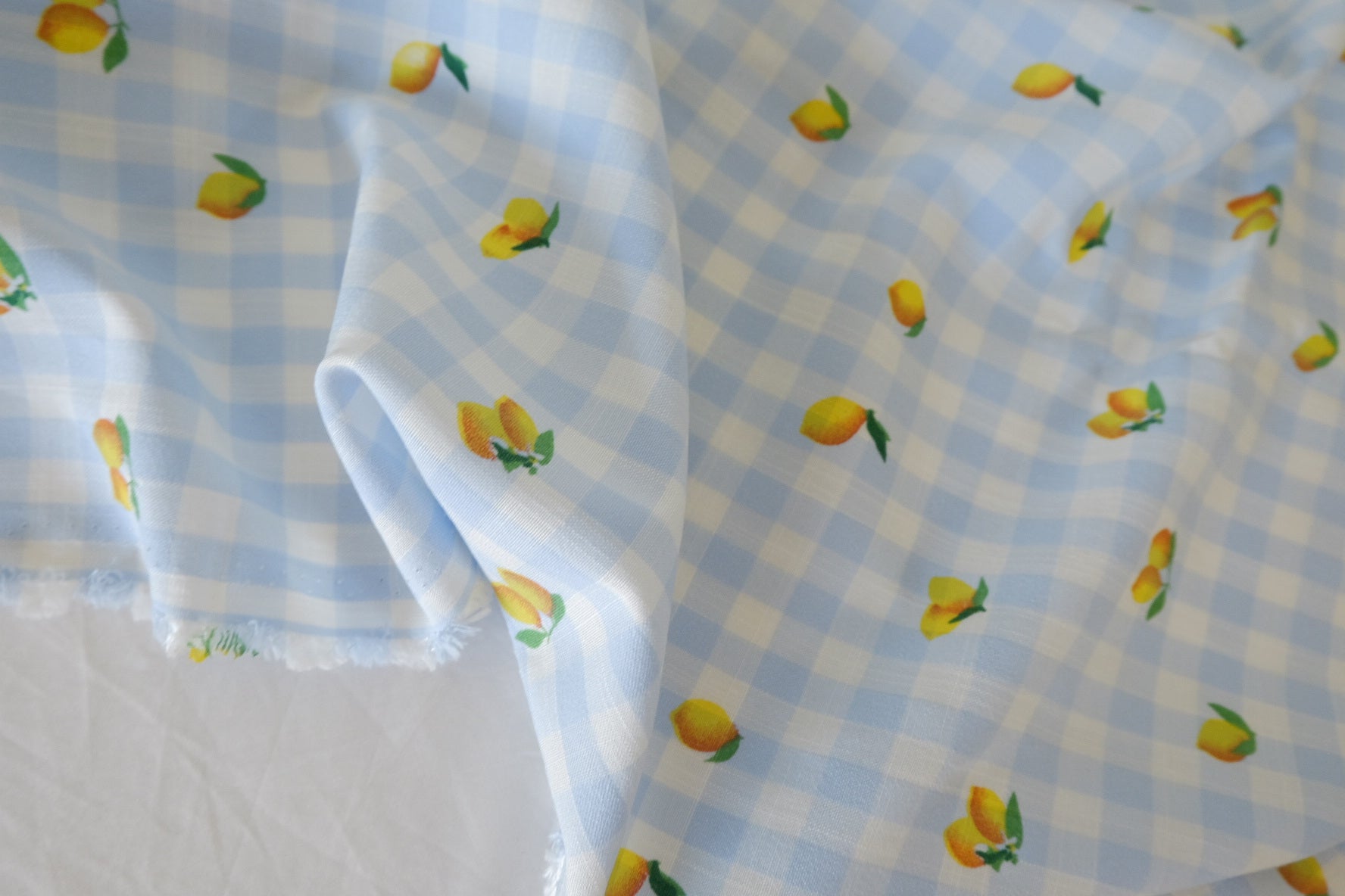 Tencel Linen Blend Fruit Gingham Fabric – Lemon Mini Print (1.6 yd Cut)