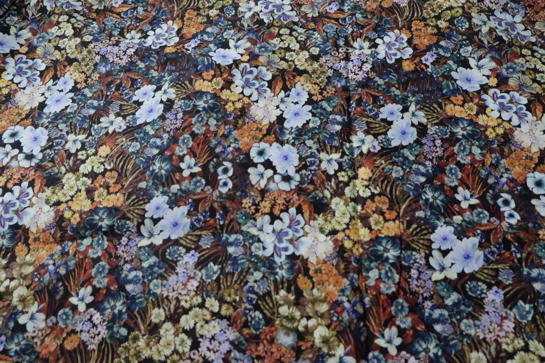 Dense Midnight Floral Cotton Fabric, Lightweight 60s Cotton, 3.5 Yards