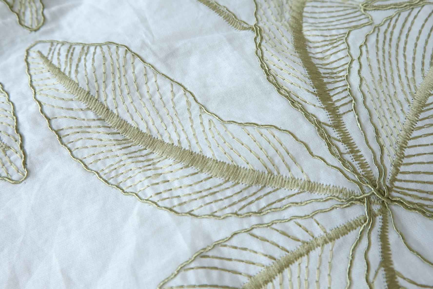 Embroidered Cotton Fabric, Ivory with Soft Botanical Vine Motifs, 2.84 Yards