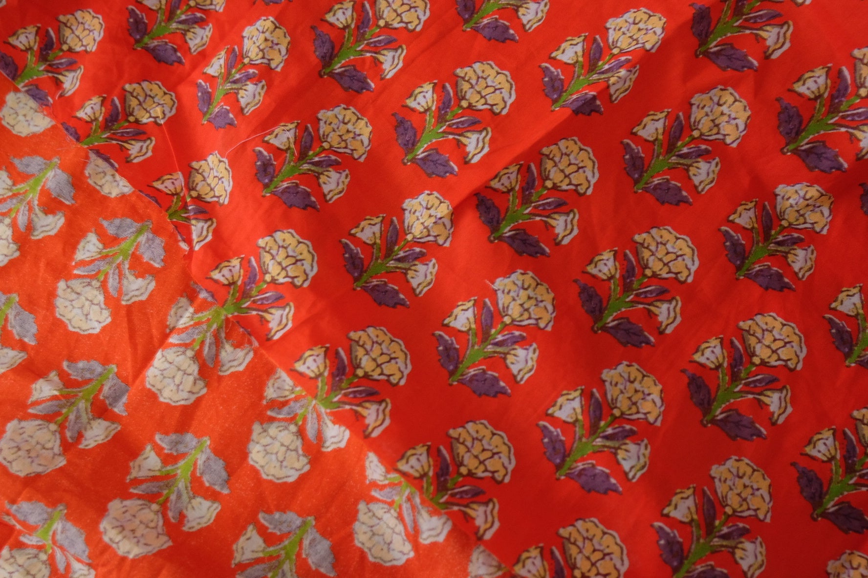Red Floral Cotton Lawn Fabric - 2.2 yd