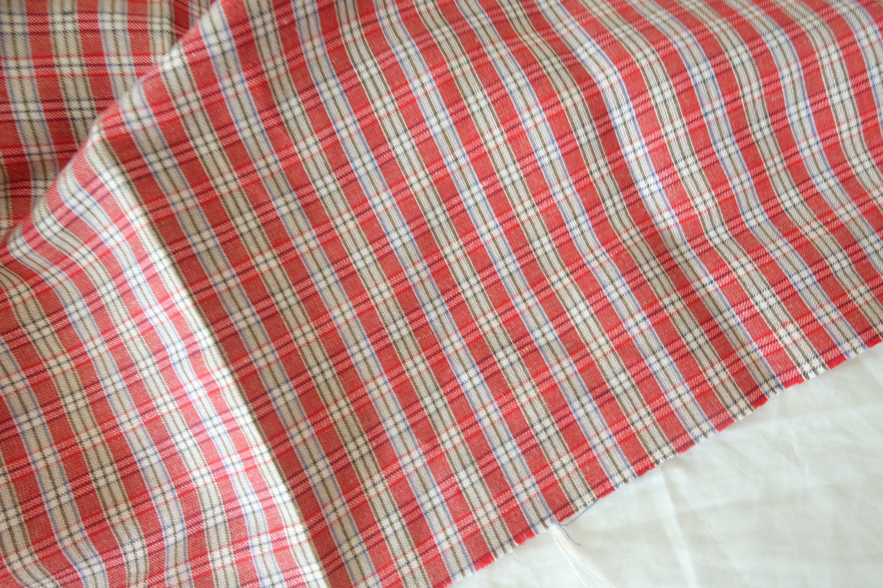 Heavy Red Plaid Linen Cotton Fabric - 1.6 yd