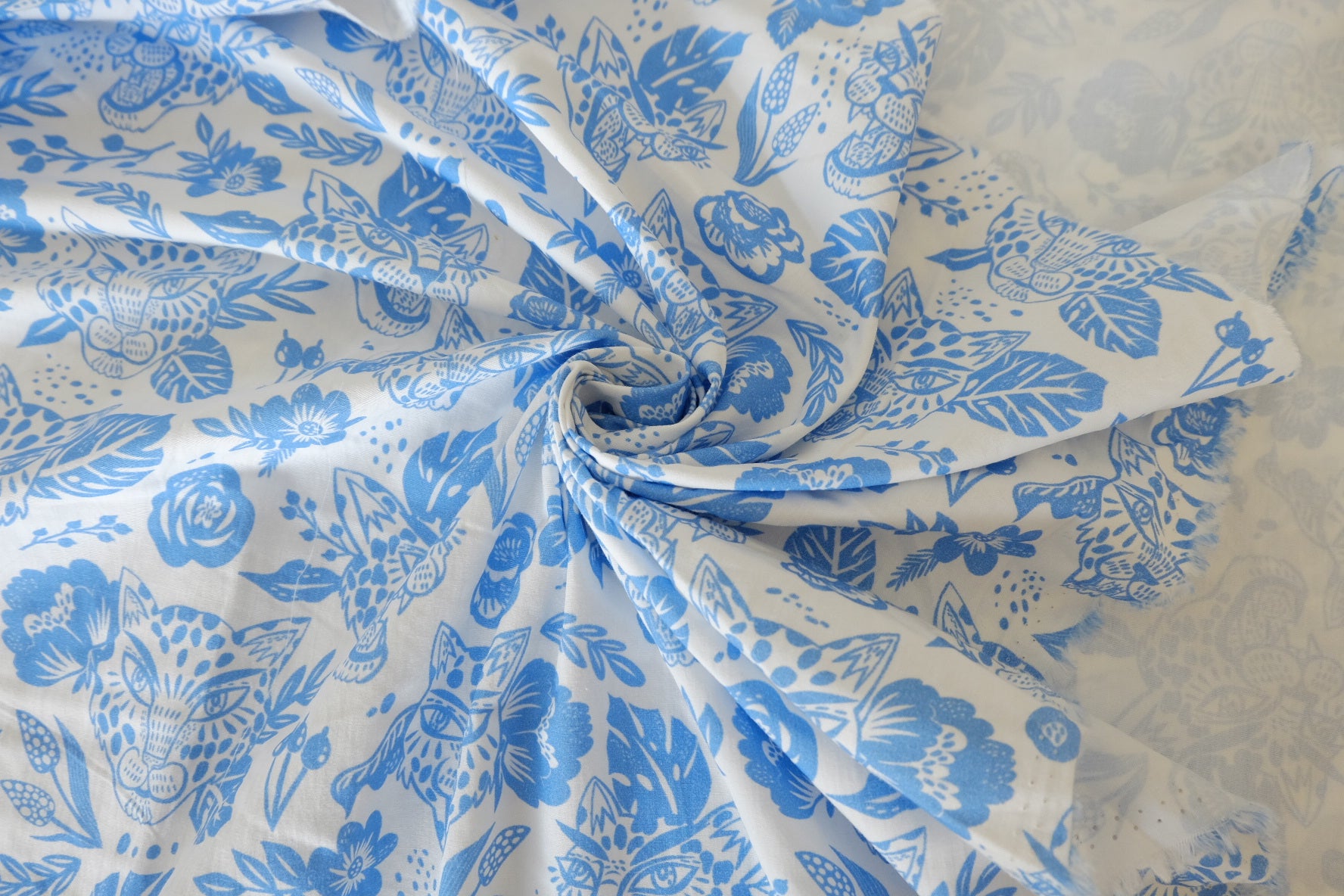 Blue Leopard Floral Print Lightweight Cotton Fabric – 2.19 yd Piece