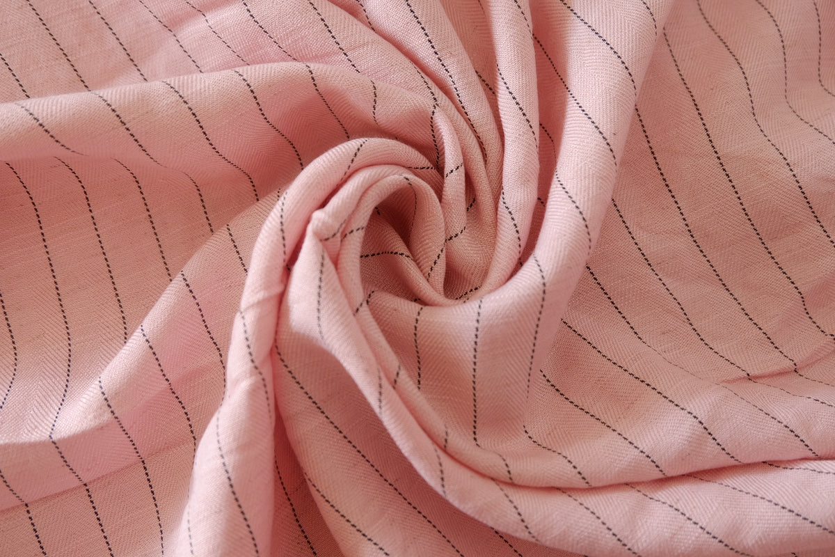 Blush Pink Pinstripe – Cupro Linen Blend Fabric | 2.2 Yards