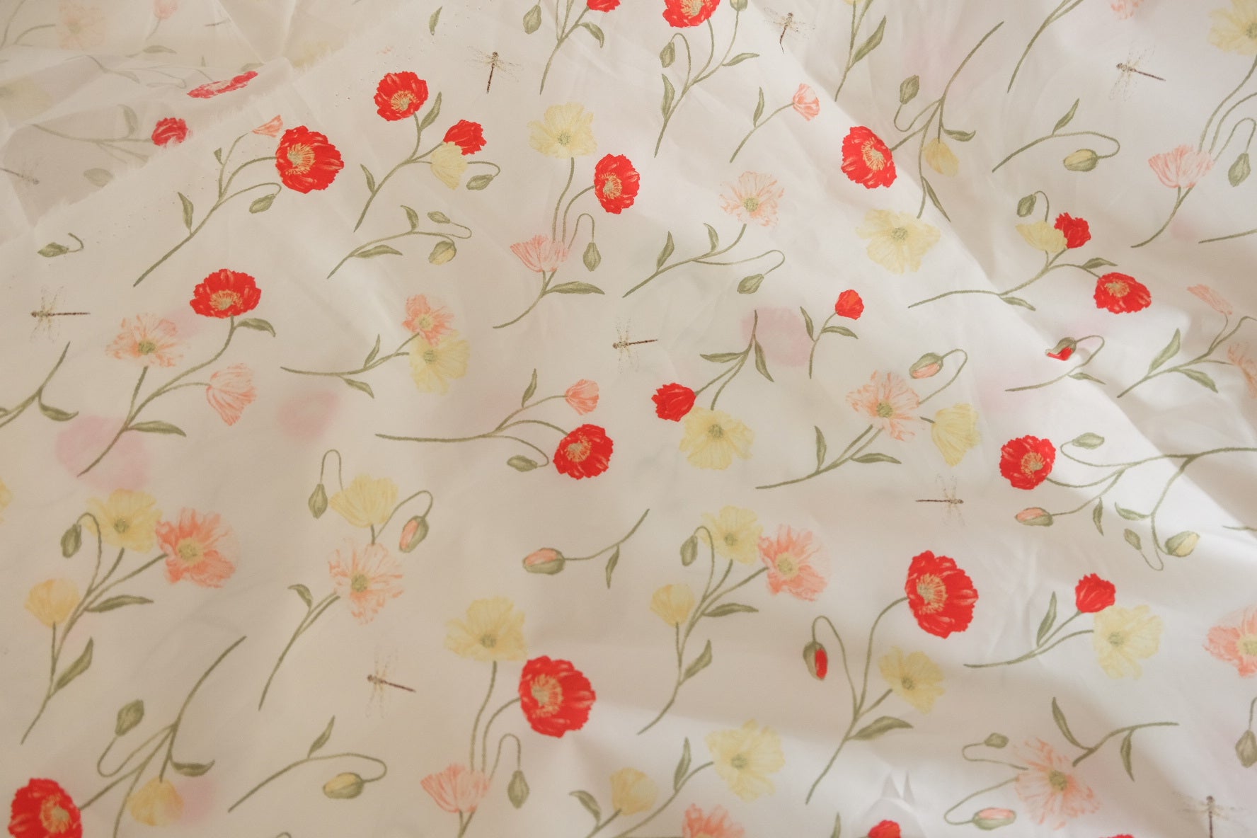 Minimalist Wildflower Cotton Poplin Fabric – Cream Background – 2.7 yd