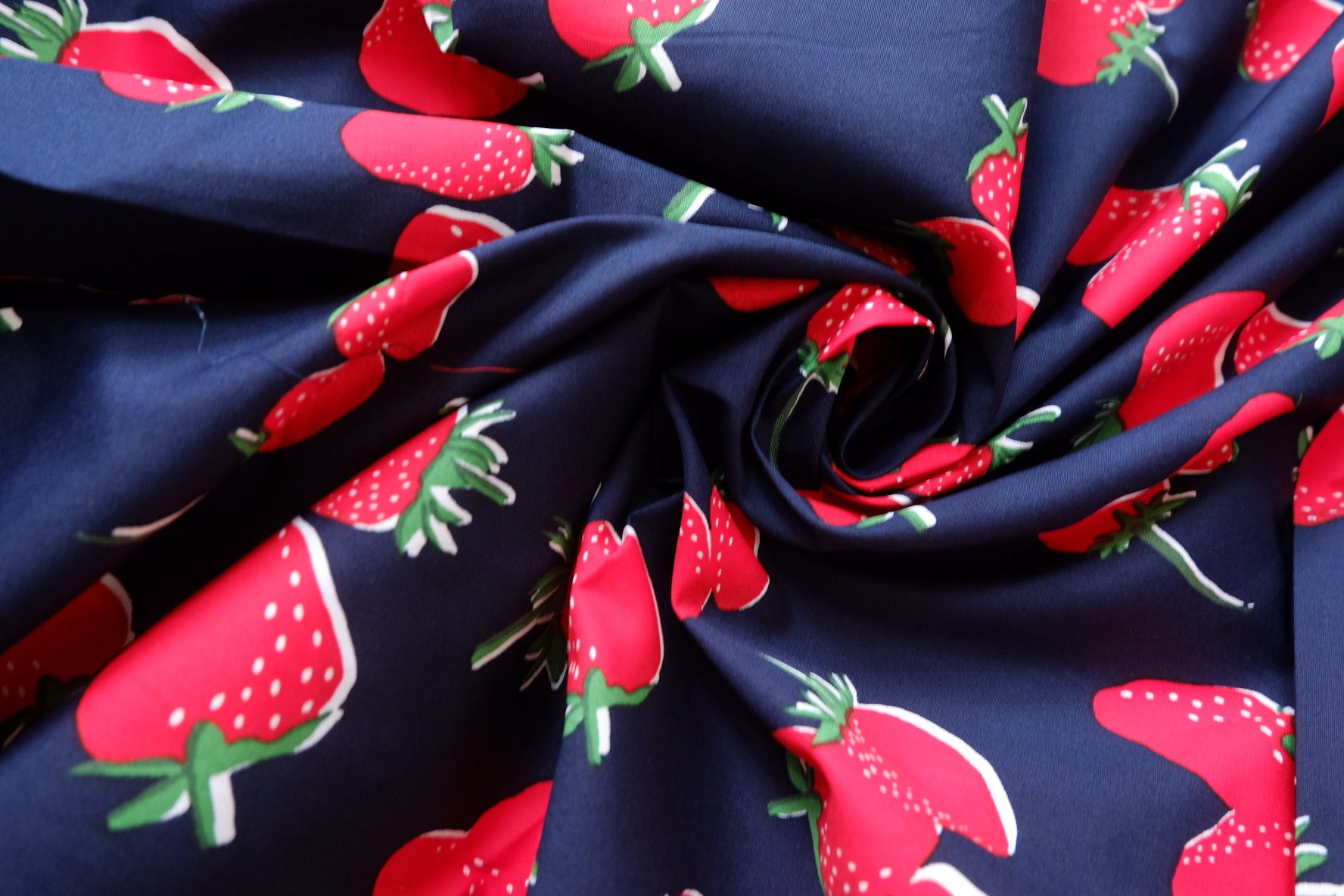 Strawberry Print High-Density Cotton Poplin Fabric, 3.28 Yards