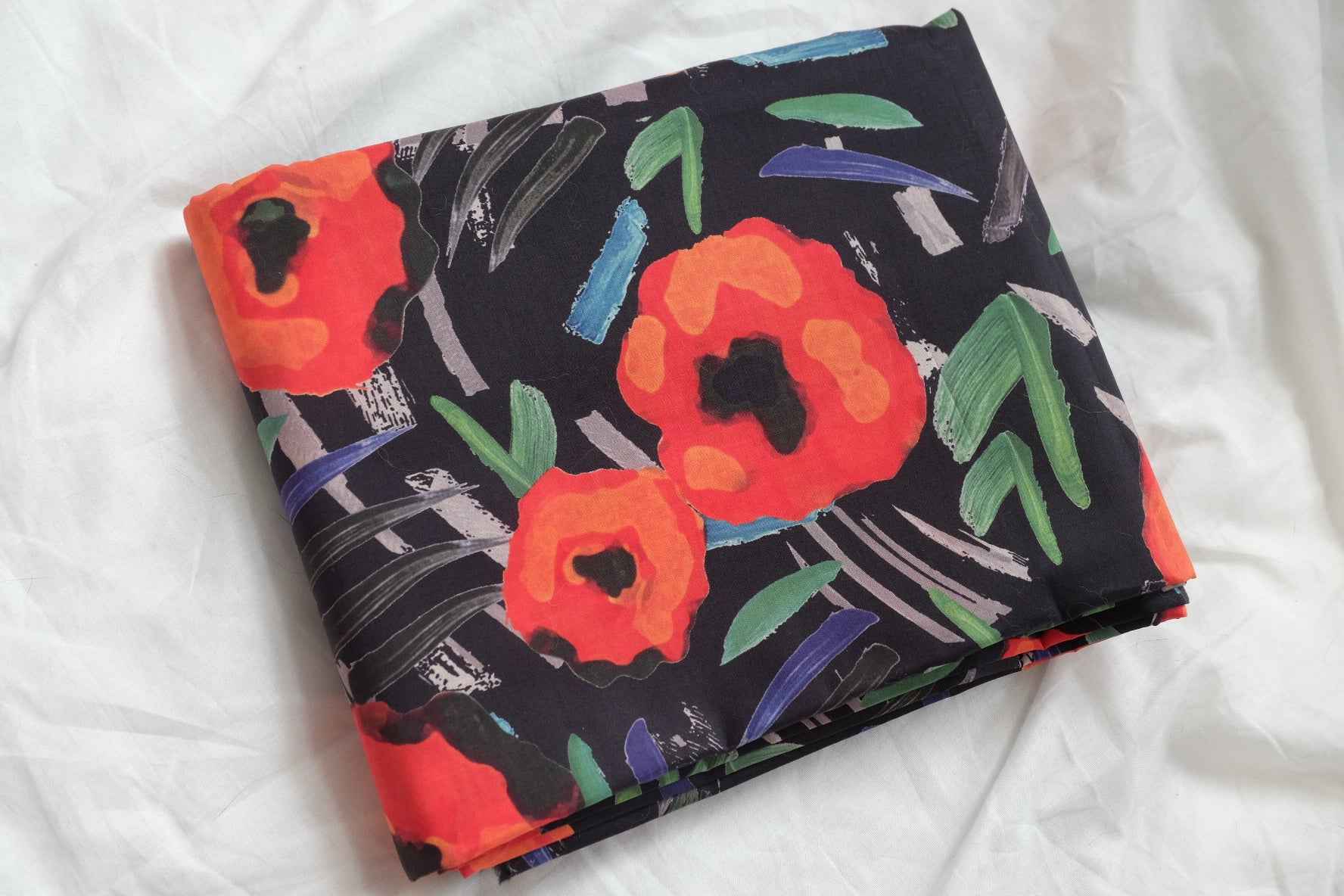 Bold Red Floral Cotton Poplin Fabric, High Density Papery , 3.28 Yards