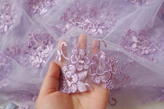 Lilac Corded Embroidered Mesh Lace - 2.19 yd