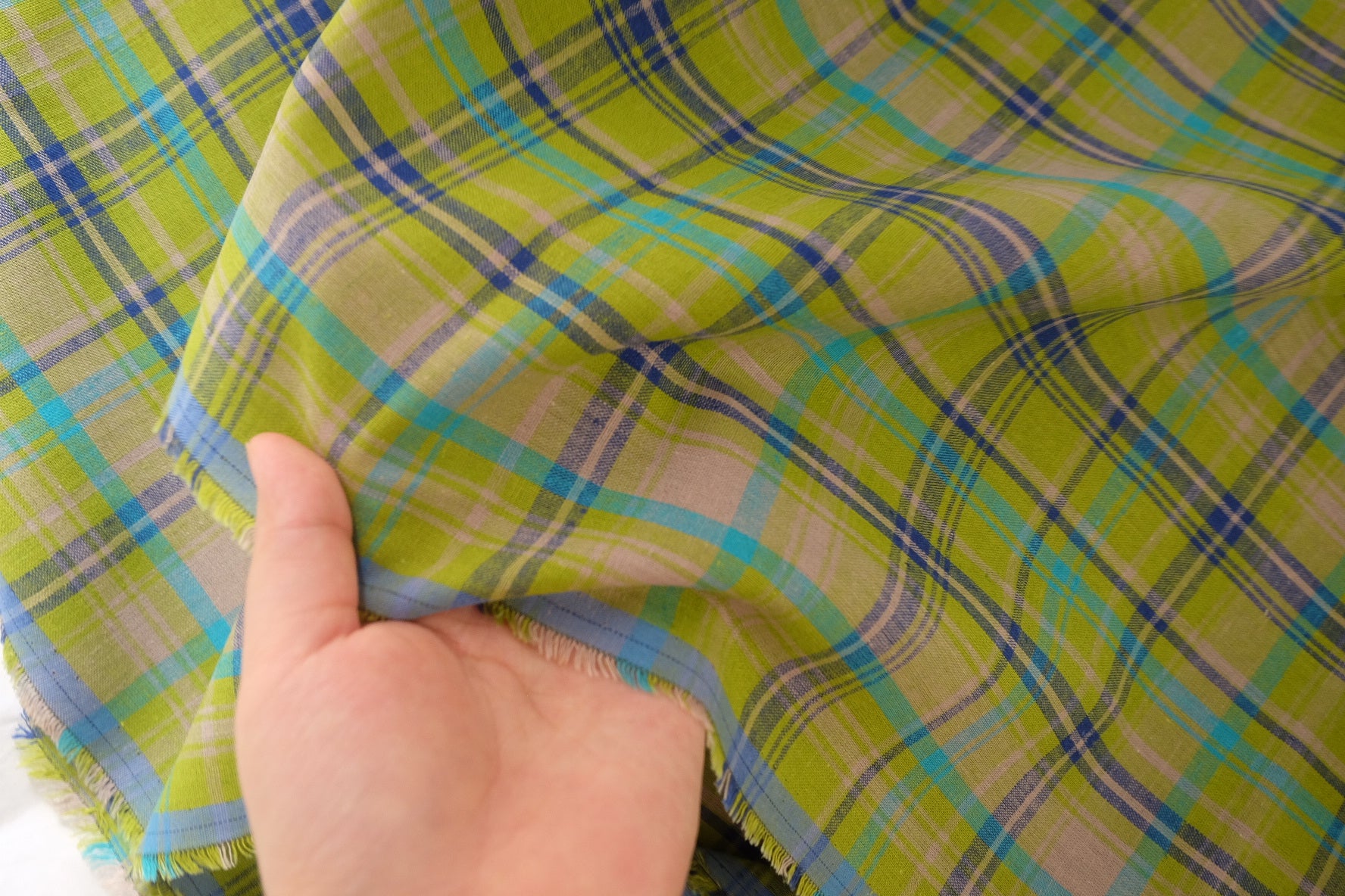 Lime Plaid Linen Cotton Yarn-Dyed Fabric – 2.2 yd