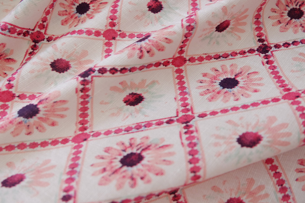 Pink Daisy Lattice Lyocell Ramie Blend – 2.19 yd