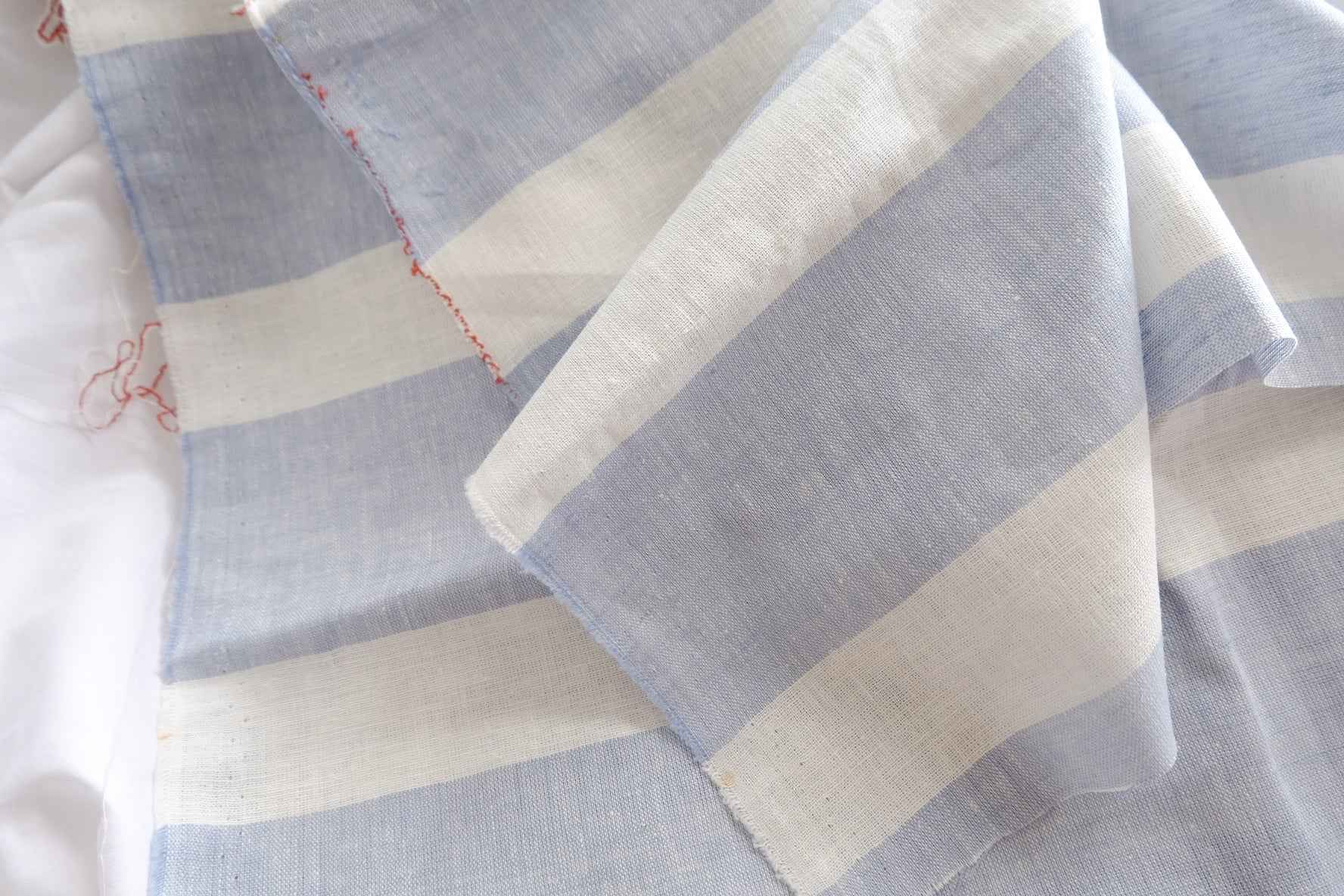 Soft Blue Stripe Cotton-Linen Fabric - 2.19 yd