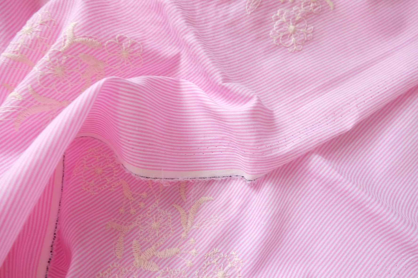 Pink Yarn-Dyed Stripe Embroidered Cotton Fabric, Fresh Shirting Weight, 3.28 Yards