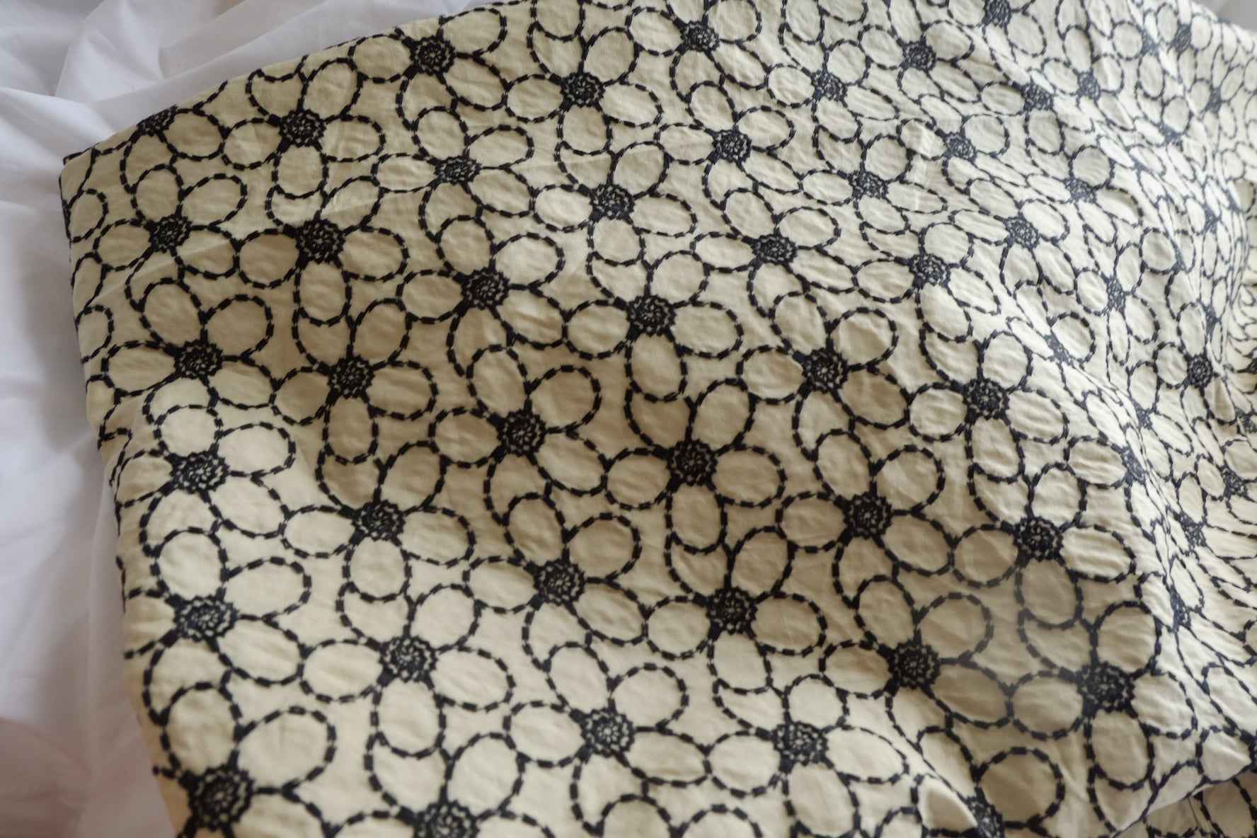 Black Embroidered Cotton-Linen Fabric - 2.41 yd