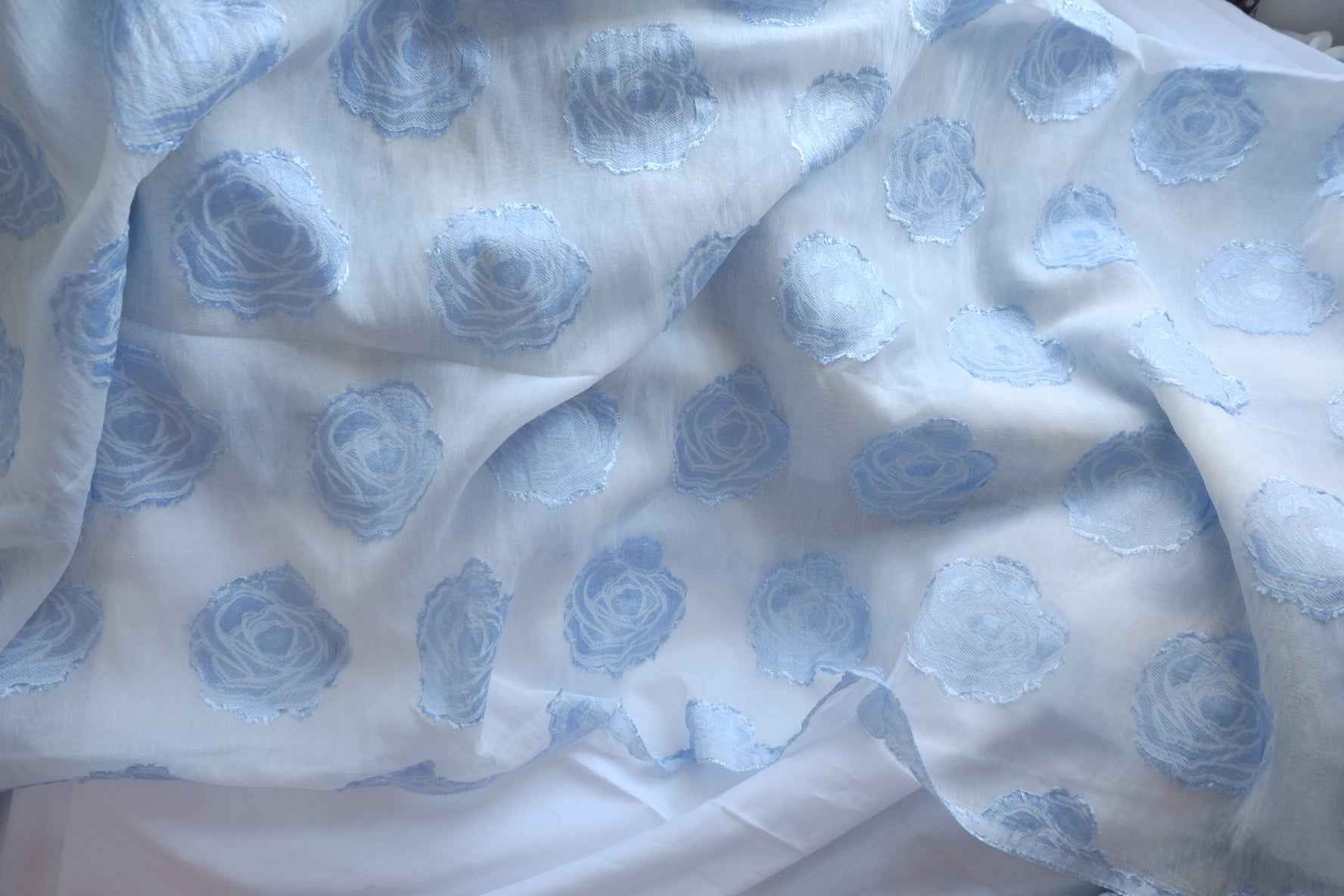 Pale Blue 3D Embroidered Nylon Organza Fabric - 3.28 yd
