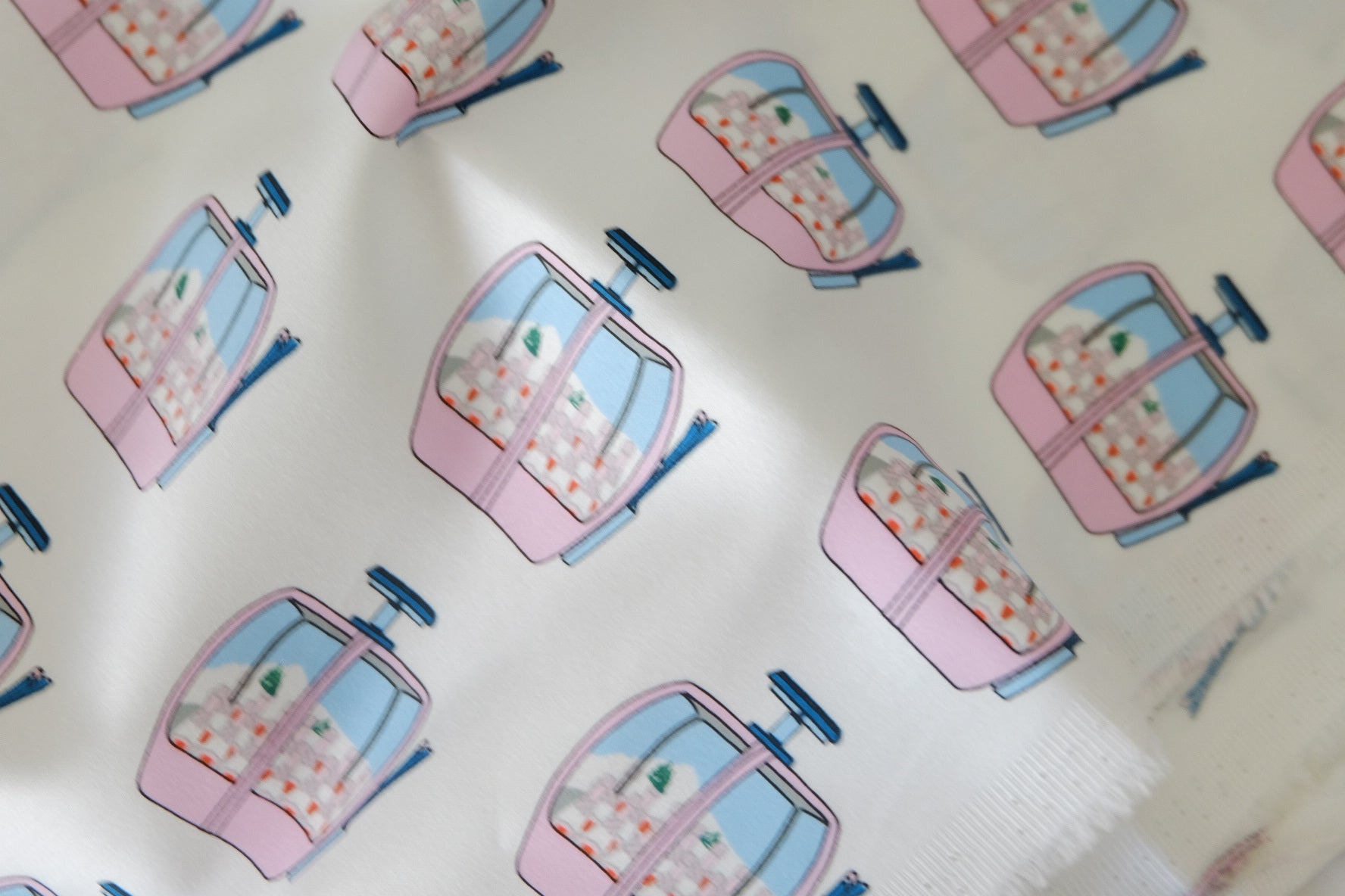 Pink Cable Car Print Cotton Sateen Fabric – 2.2 yd