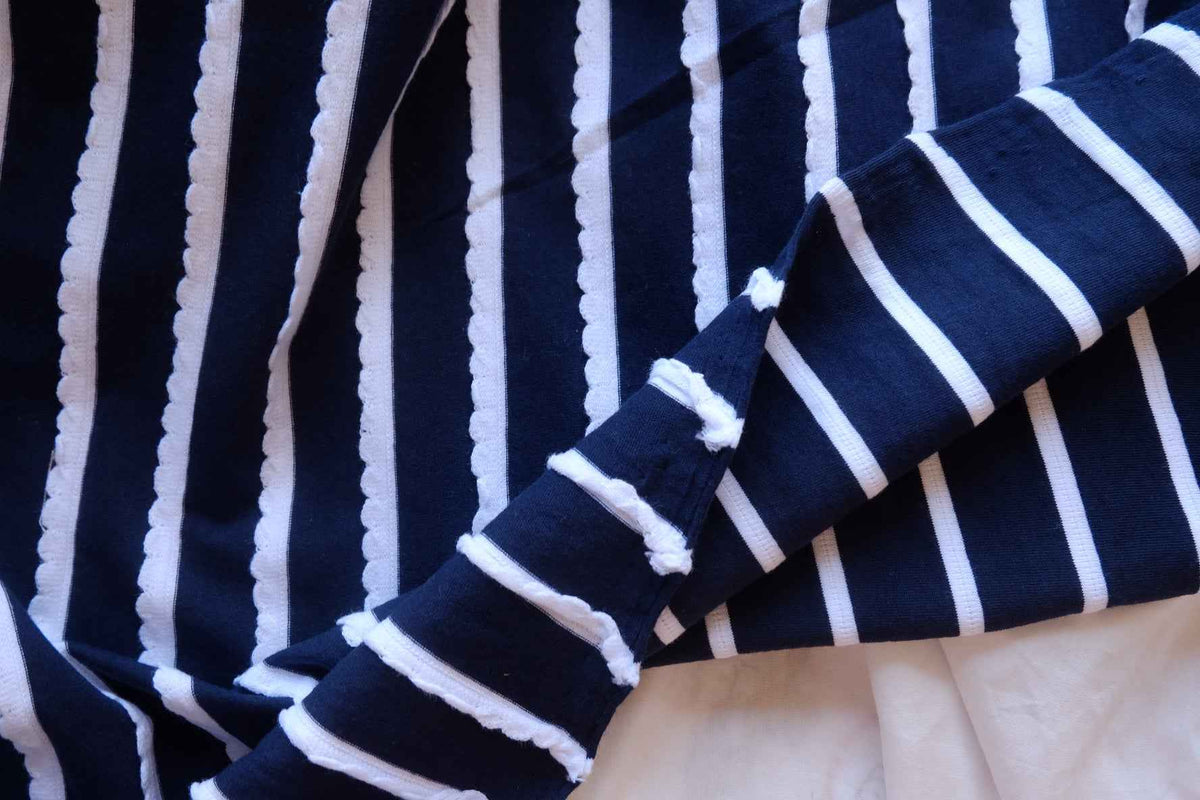 Midnight Navy Textured Stripe Cotton Knit Fabric – 2.19 yd