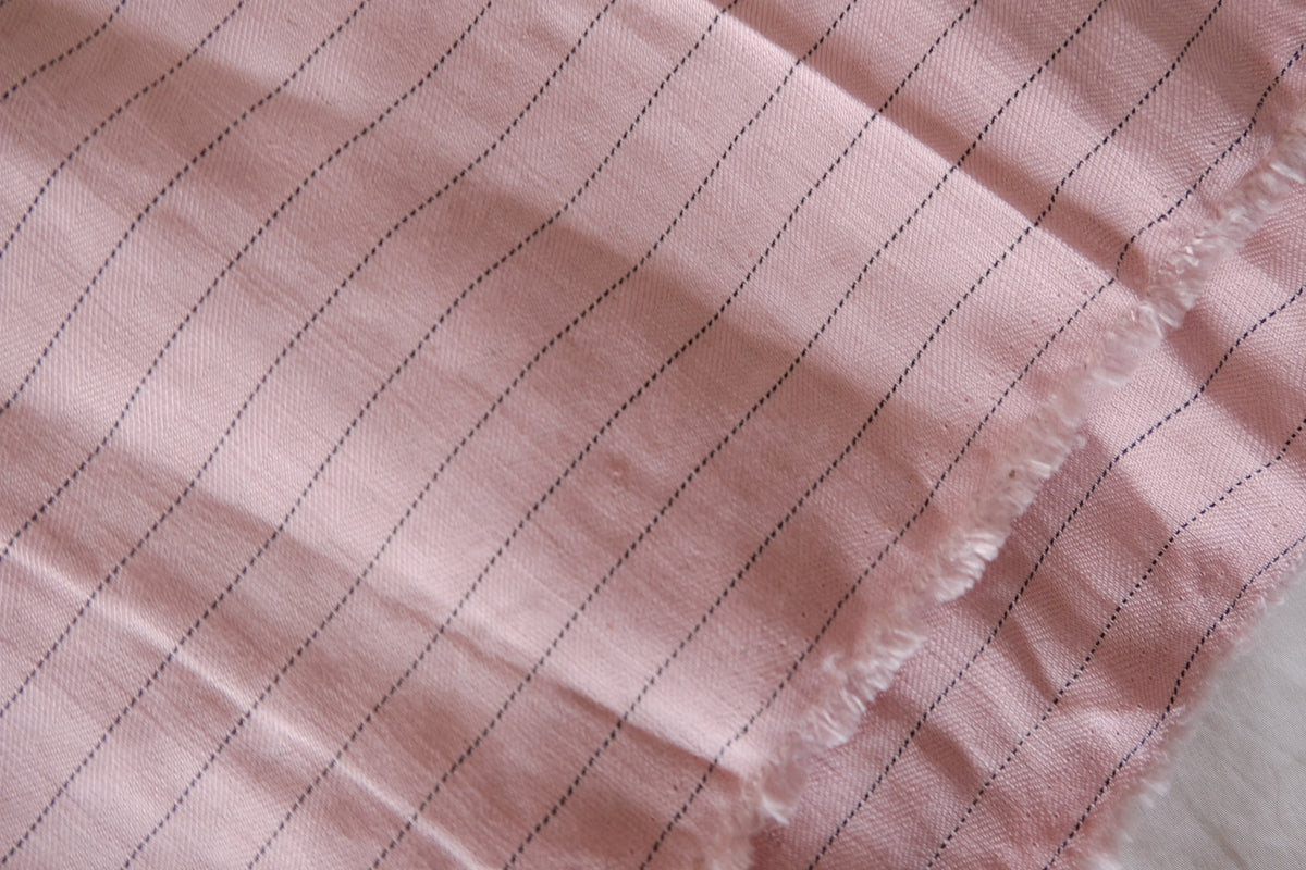 Blush Pink Pinstripe – Cupro Linen Blend Fabric | 2.2 Yards