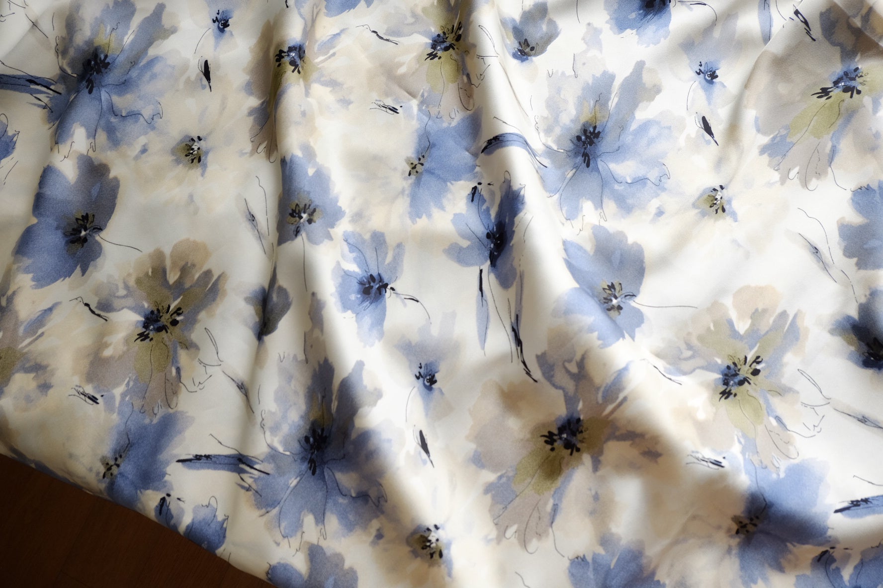 Blue Watercolor Floral Satin – 3.3 yd