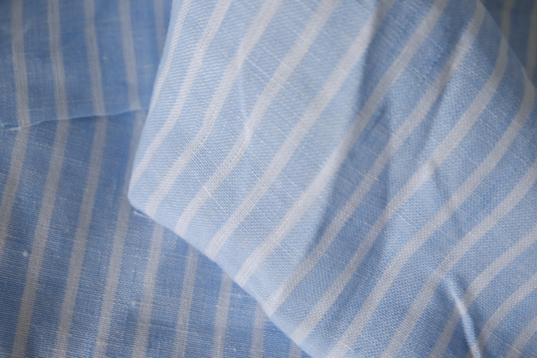 Sky Blue Striped Yarn-Dyed Pure Linen Fabric – 1.6 yd