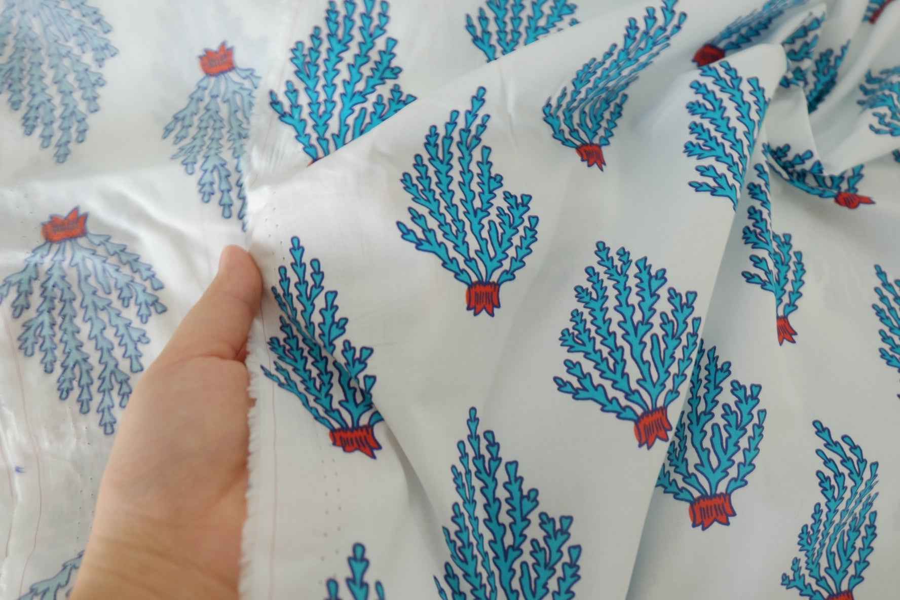 Blue Coral Print Soft Cotton Fabric – 2.2 yd