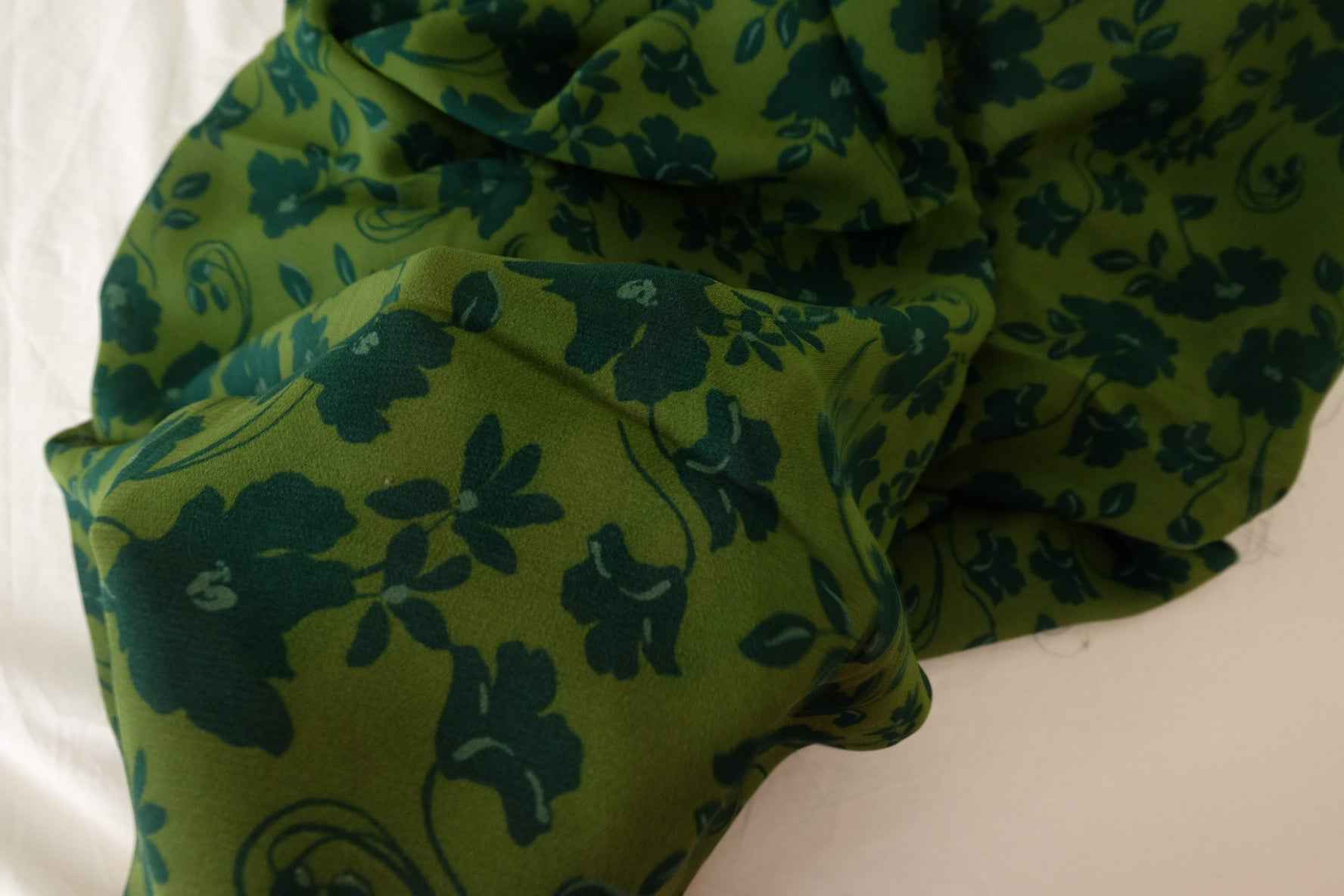 Olive Green Floral Rayon Challis Fabric – 3.3 yd