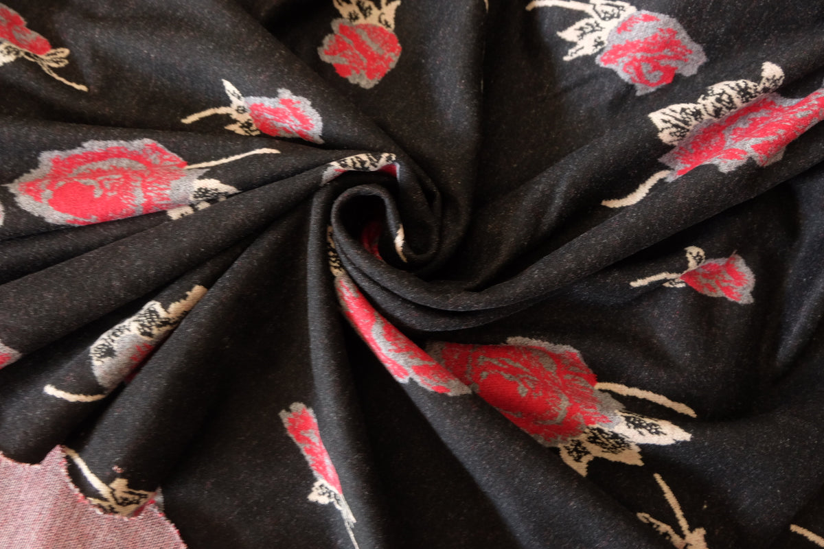 Midnight Roses – Cotton Blend Floral Knit Fabric | 2.2 Yards