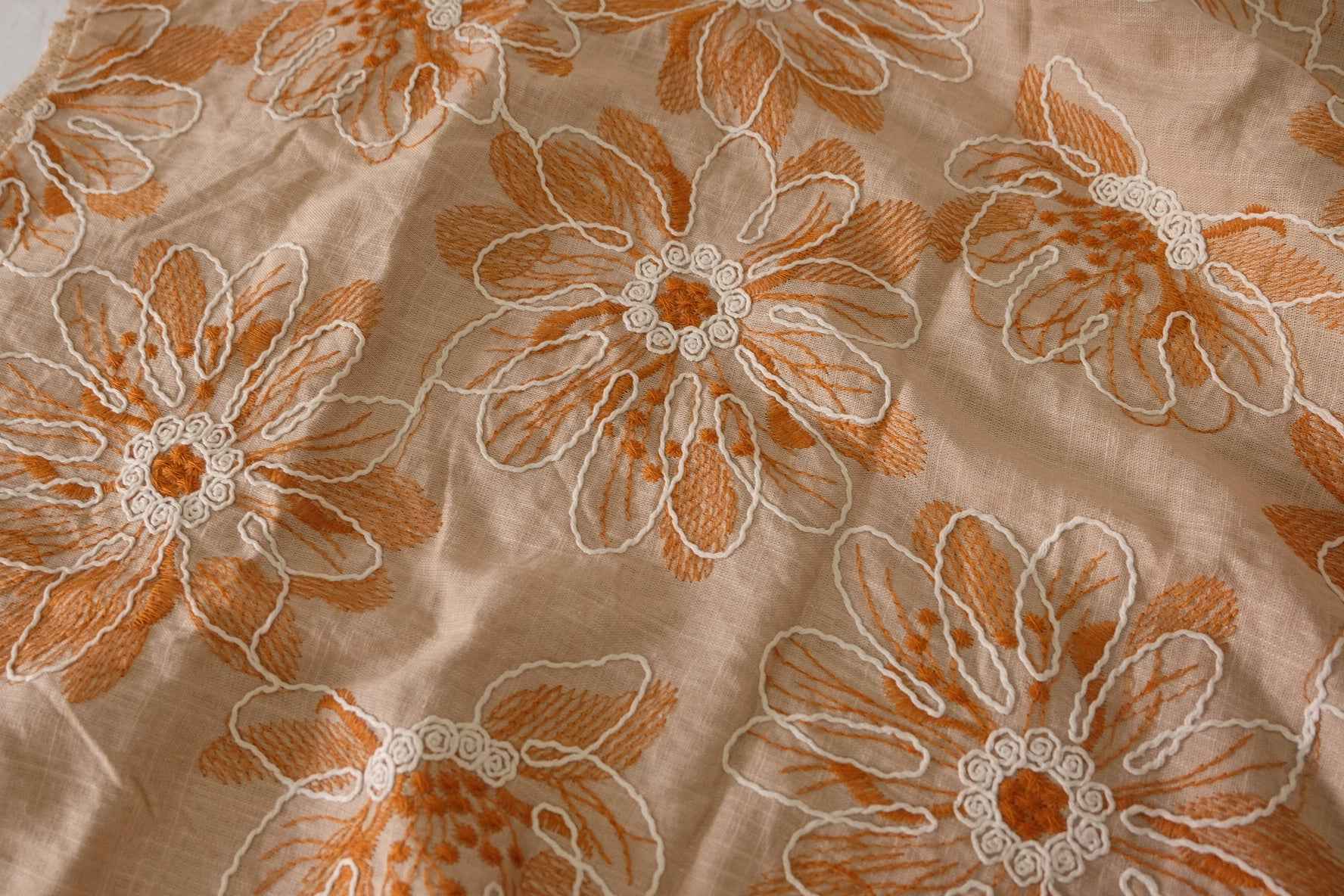 Embroidered Floral Cotton Linen Fabric – 1.3 yd