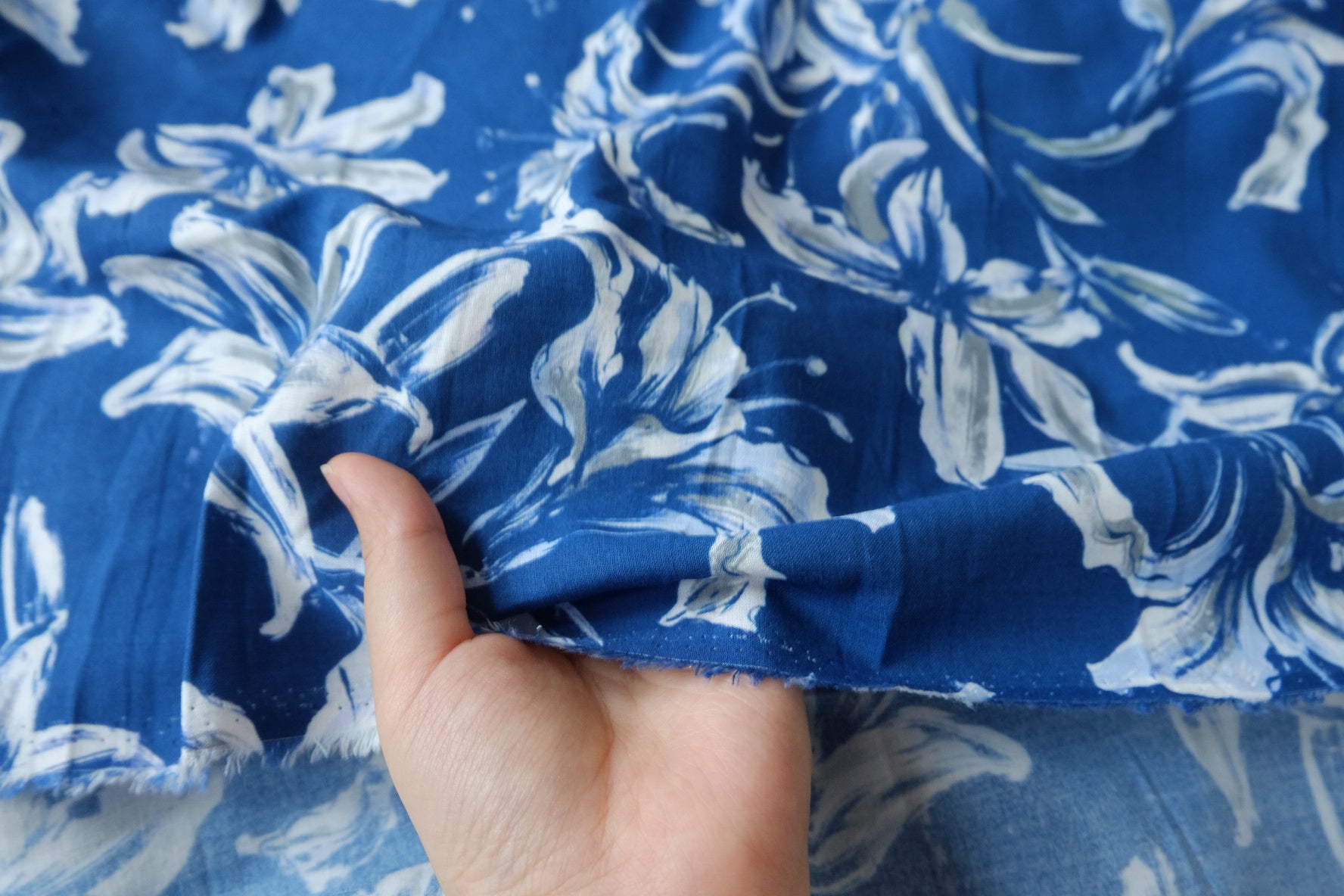 Blue Lily Cotton Dress Fabric — 2.73 yd