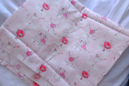 Pink Ballet Dancer Cotton Fabric - 2.19 yd