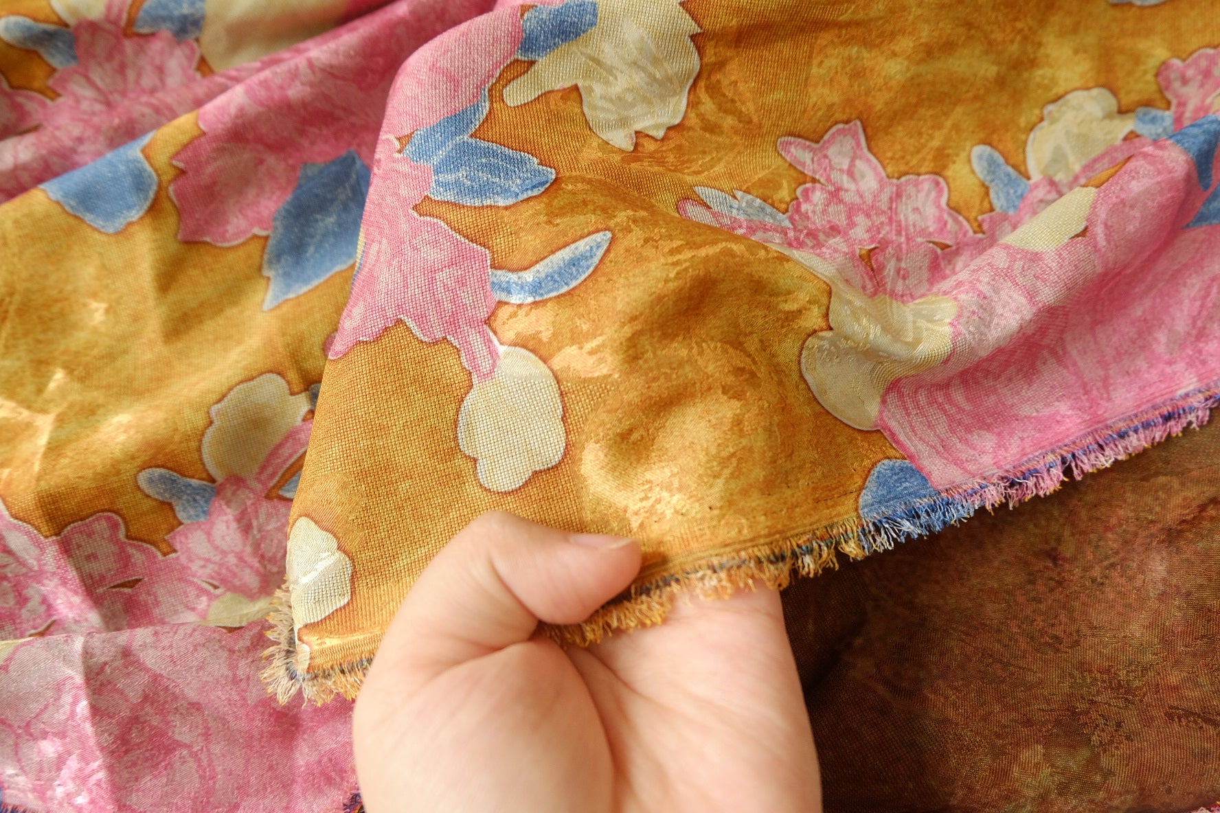 Floral Jacquard Satin Tencel Nylon Fabric with Gambiered Finish, 3.23 Yards