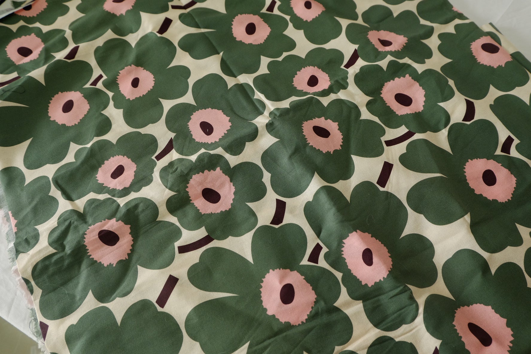 Retro Green Pink Floral Cotton Fabric - 1.6 yd