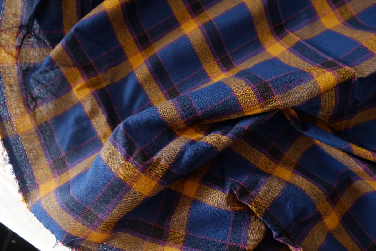 Navy & Mustard Yarn-Dyed Plaid Cotton – 3.3 yd