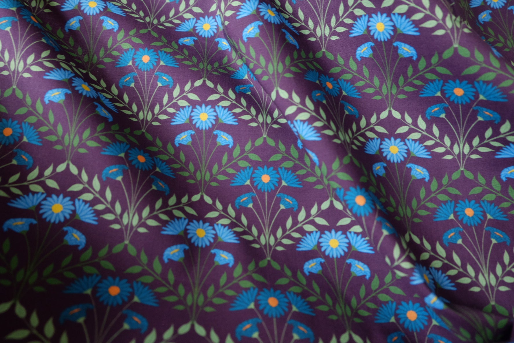 Purple Blue Daisy Cotton Poplin Fabric - 2.19 yd