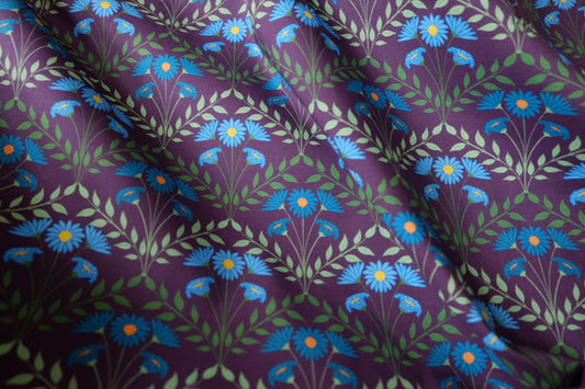 Purple Blue Daisy Cotton Poplin Fabric - 2.19 yd