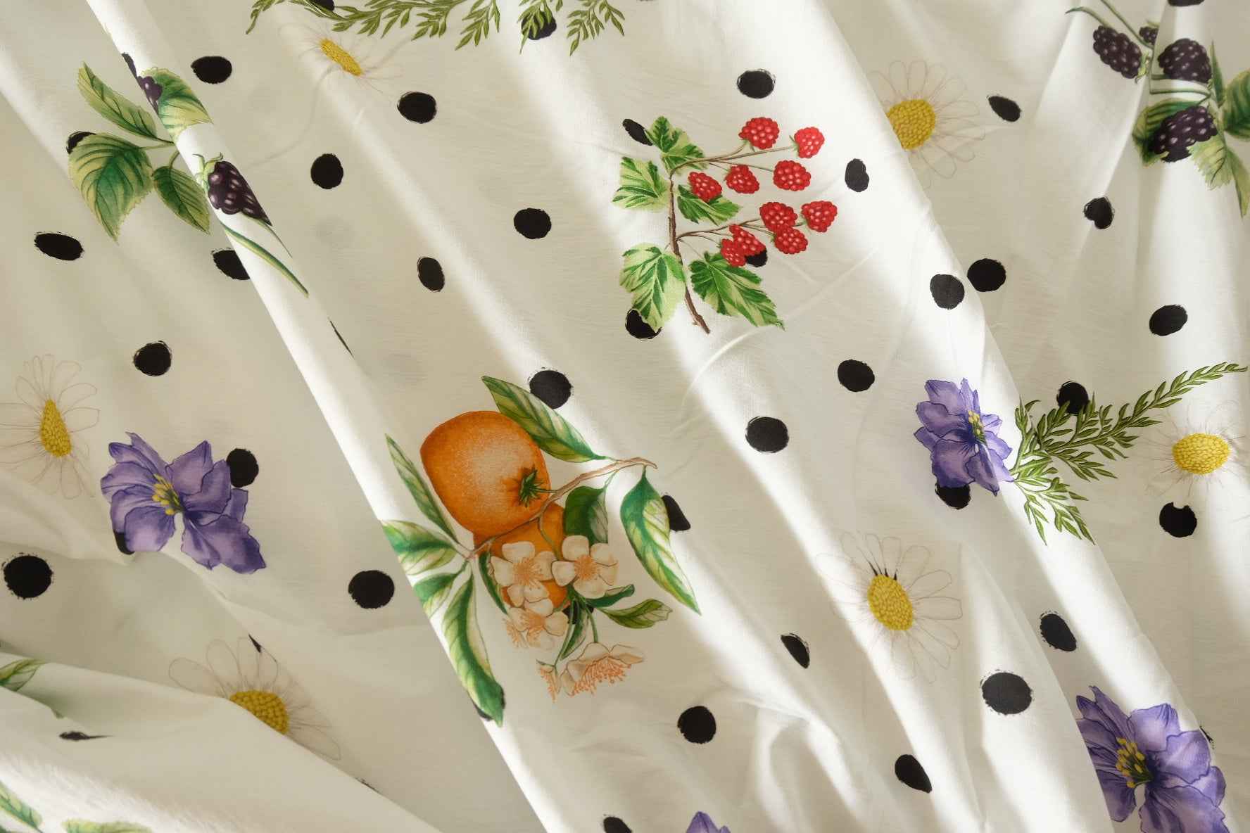 Pima Cotton Botanical Polka Dot Poplin Fabric – 2.2 Yards