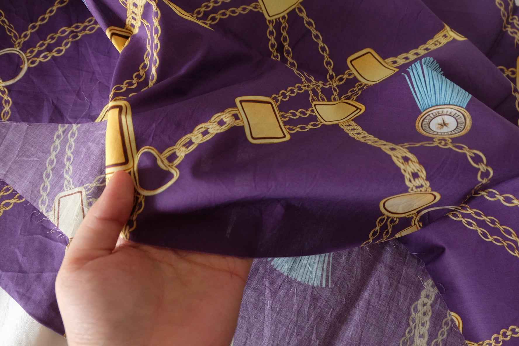 Purple Chain & Tassel Cotton Lawn Fabric – 1.6 yd