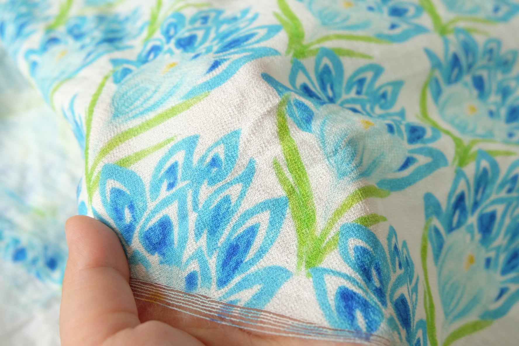Blue Floral Textured Tencel Linen Fabric,  1.86 Yards