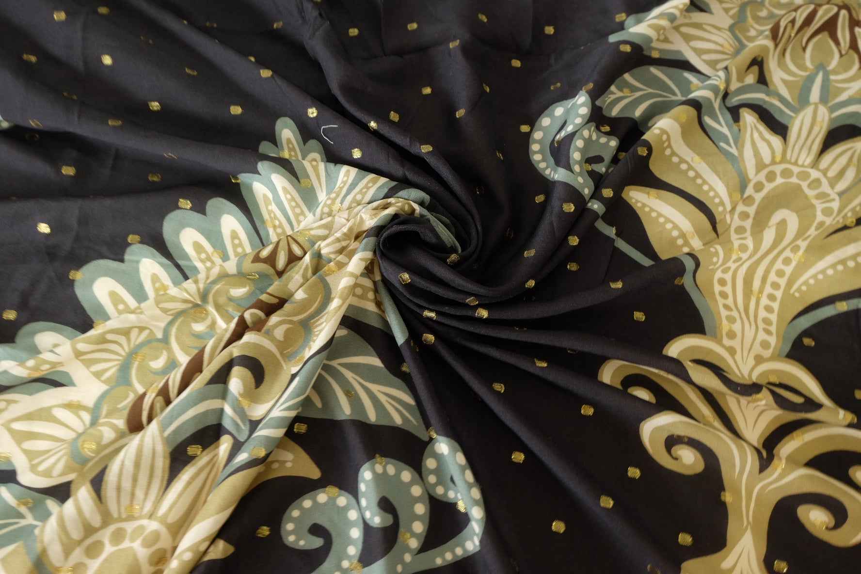 Gold-Dotted Art Nouveau Rayon Fabric – 2.7 yd