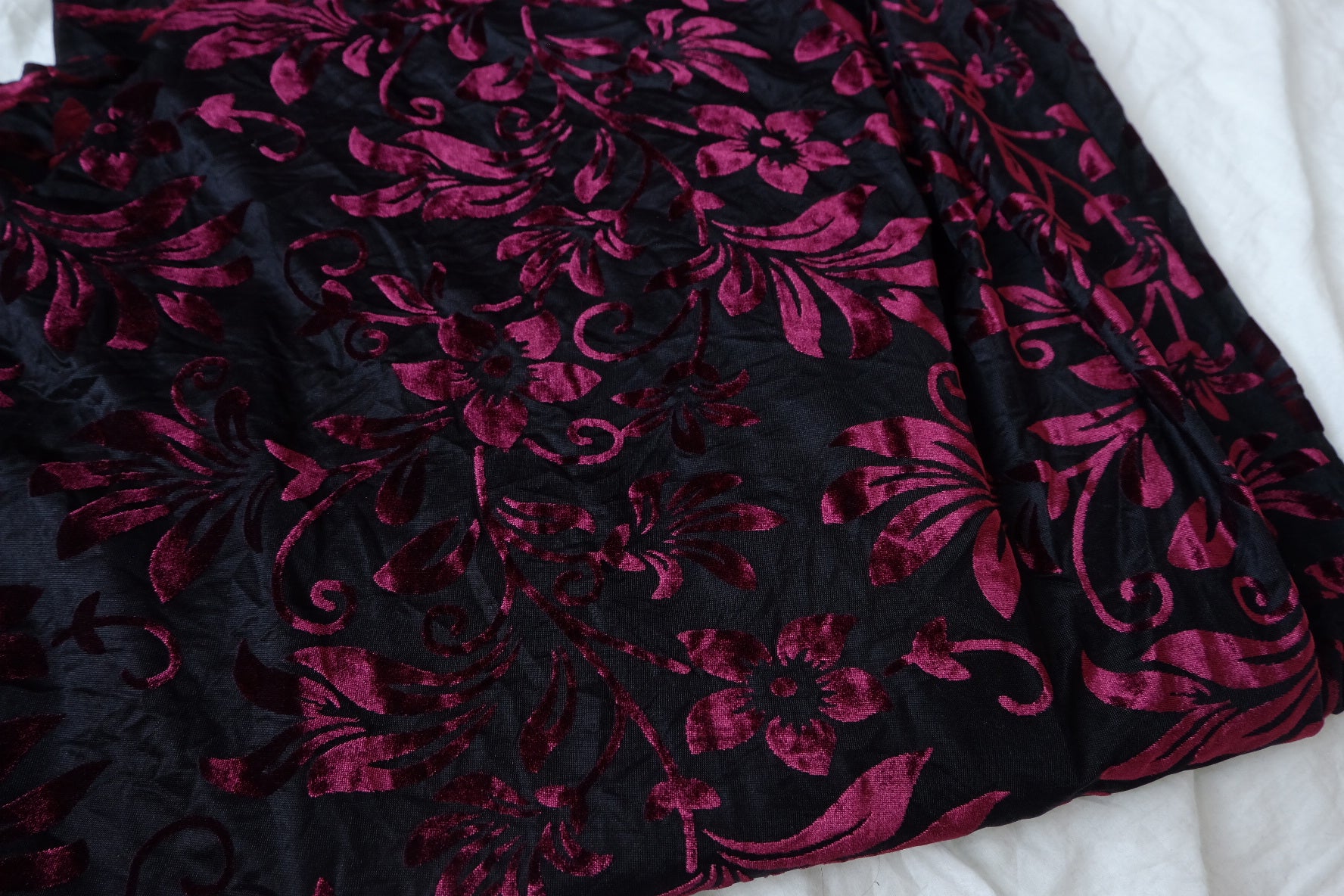 Burgundy Burnout Velvet Mesh with Stretch 3.3 Yards
