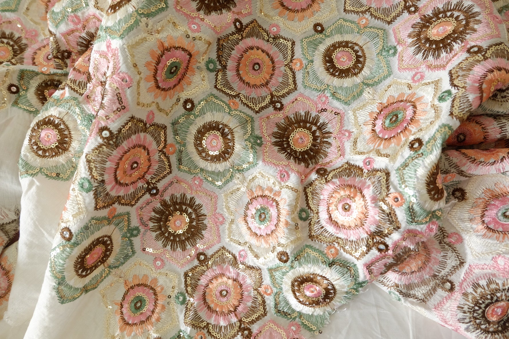 Heavily Embroidered Floral Tencel Cotton Fabric with Sequins – 2.73 yd Piece