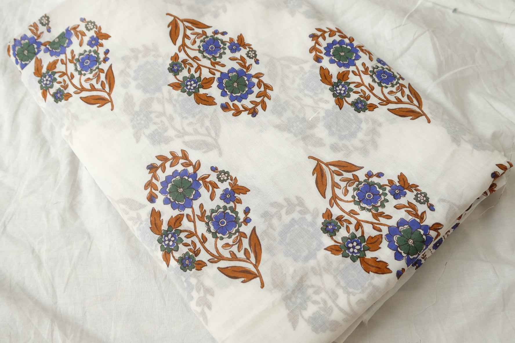 Border Floral Tencel Cotton Voile Fabric, Sheer Lightweight Dress Weight, 2.19 Yards
