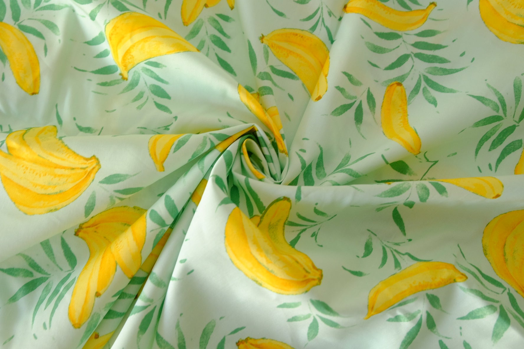 Mint Banana Print Cotton Lawn Fabric – 2.2 yd