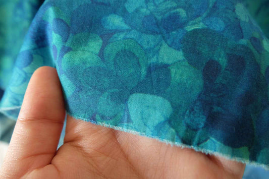Watercolor Floral Blue Green Cotton Poplin Fabric – 1.6 yd