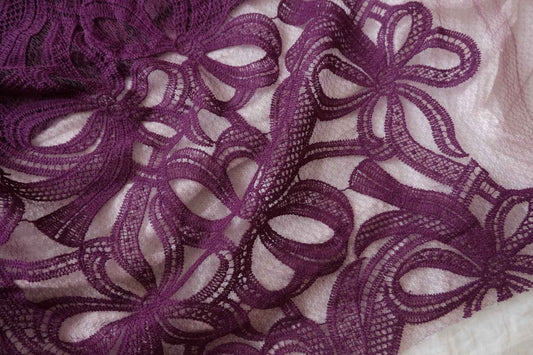 Purple Dimensional Cotton-Thread Embroidered Mesh - 2.19 yd