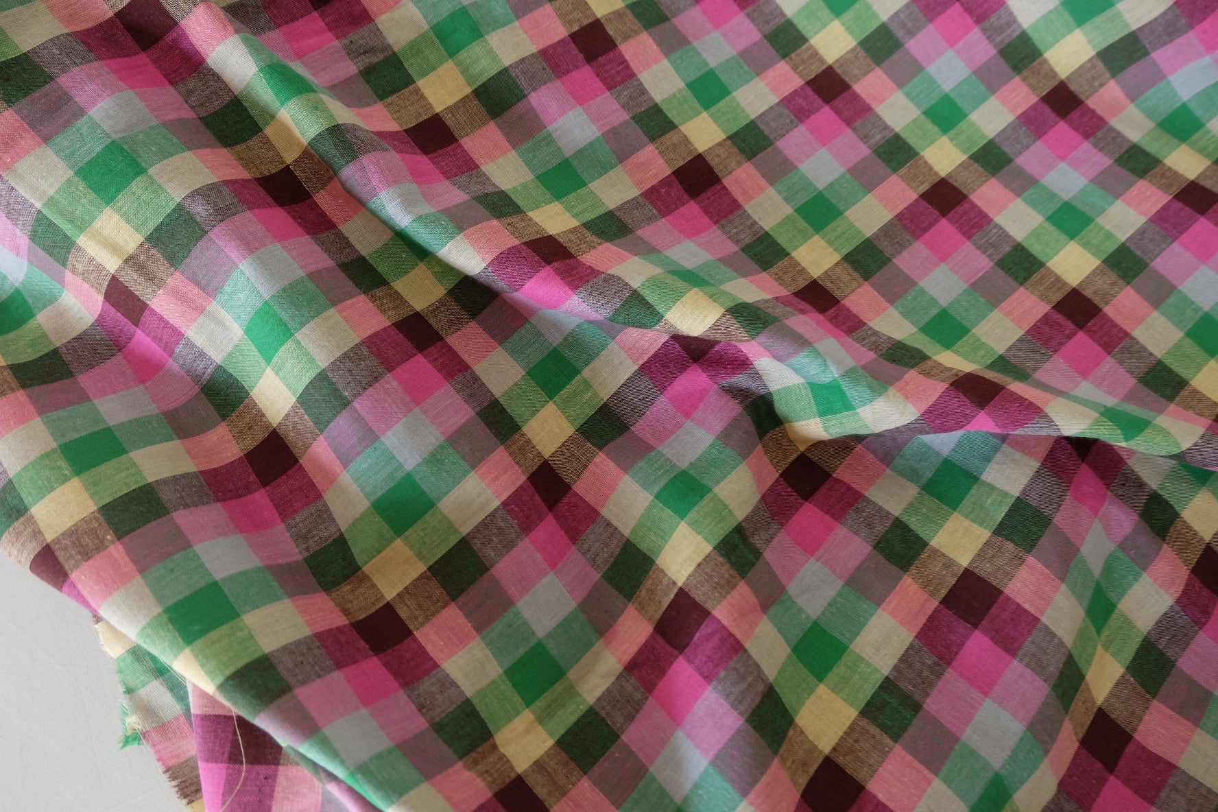 Pink Green Yarn-Dyed Cotton Plaid Fabric – 2.2 yd