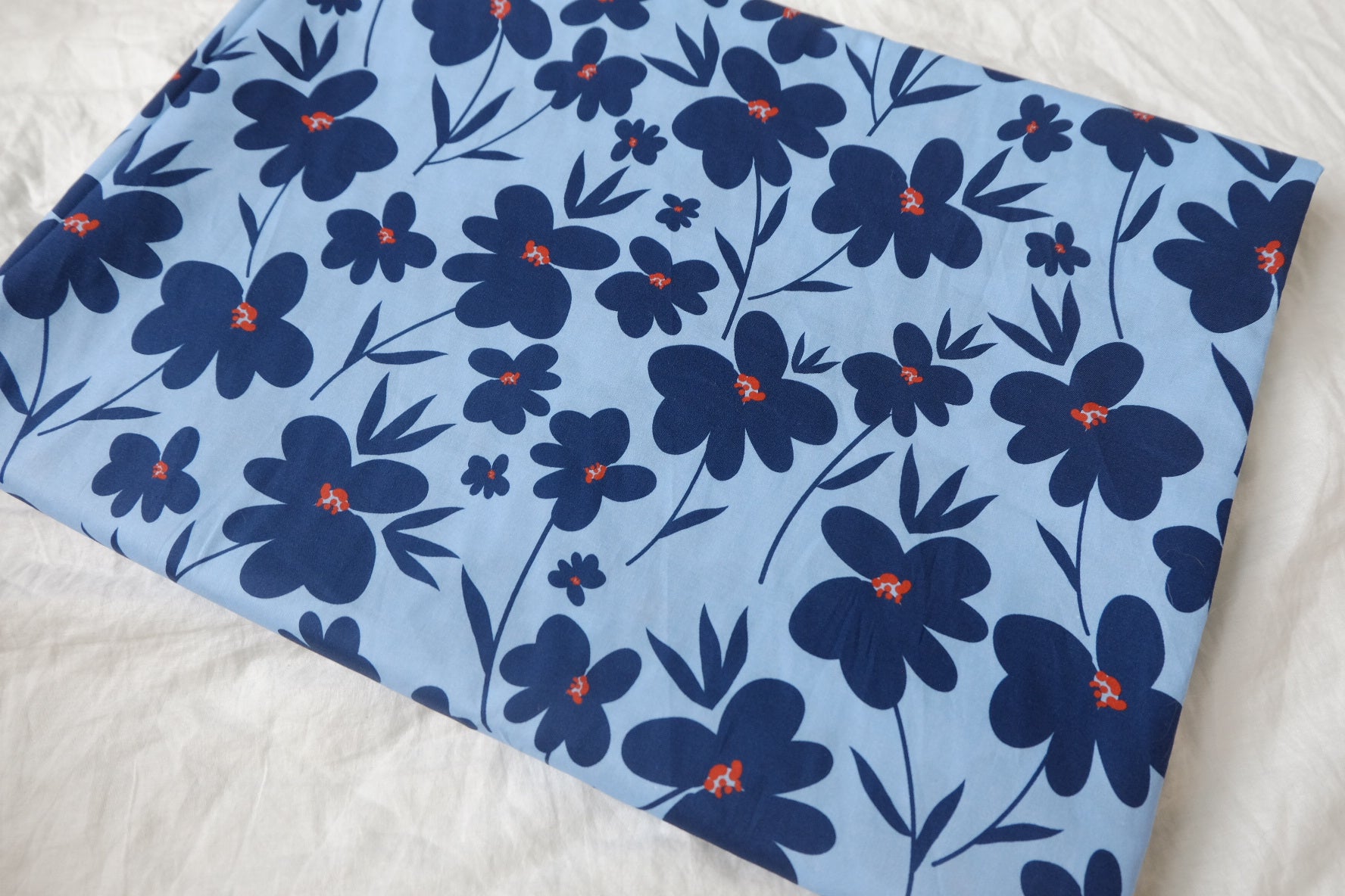 Blue Modern Floral Cotton Lawn — 3.28 yd