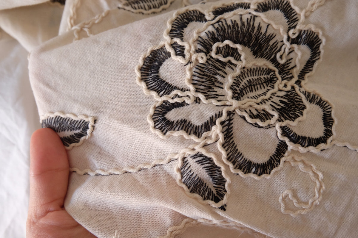 Monochrome Rose Embroidered Linen Cotton – 2.1 yd