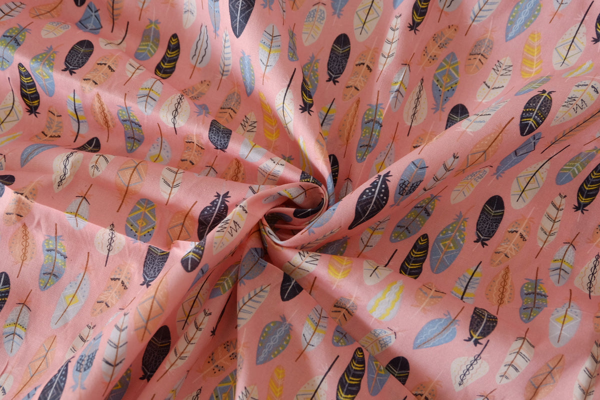 Pink Feather Print Cotton Poplin – 3.3 yd