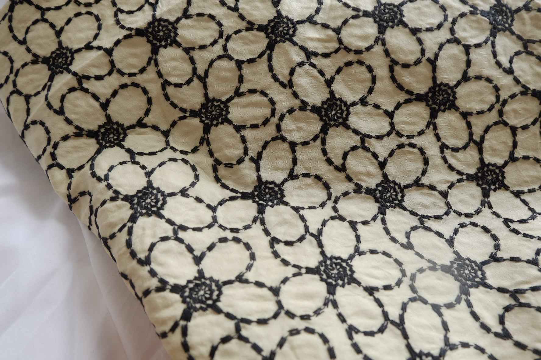 Black Embroidered Cotton-Linen Fabric - 2.41 yd