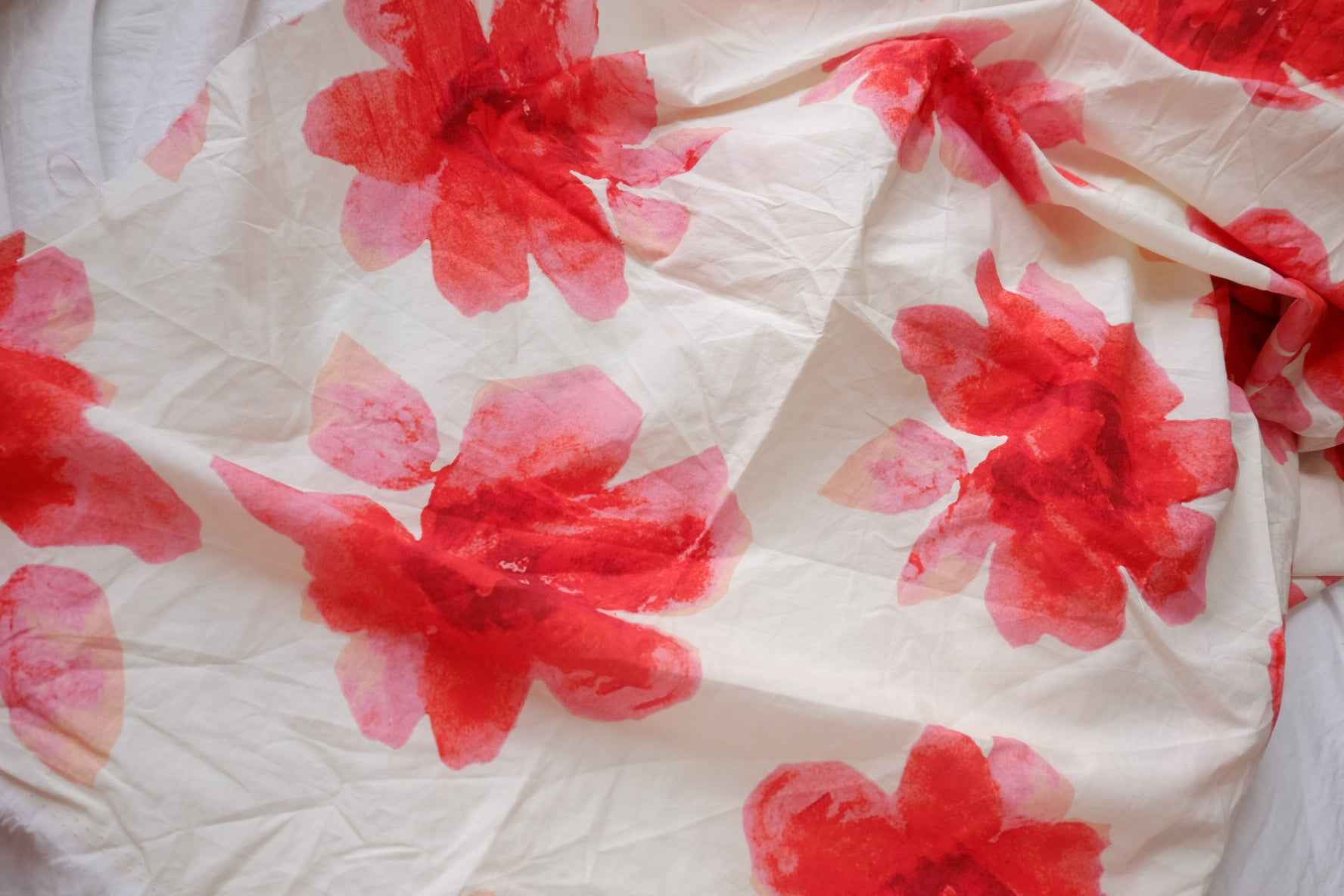 Red Watercolor Floral Cotton Lawn Fabric - 2.19 yd