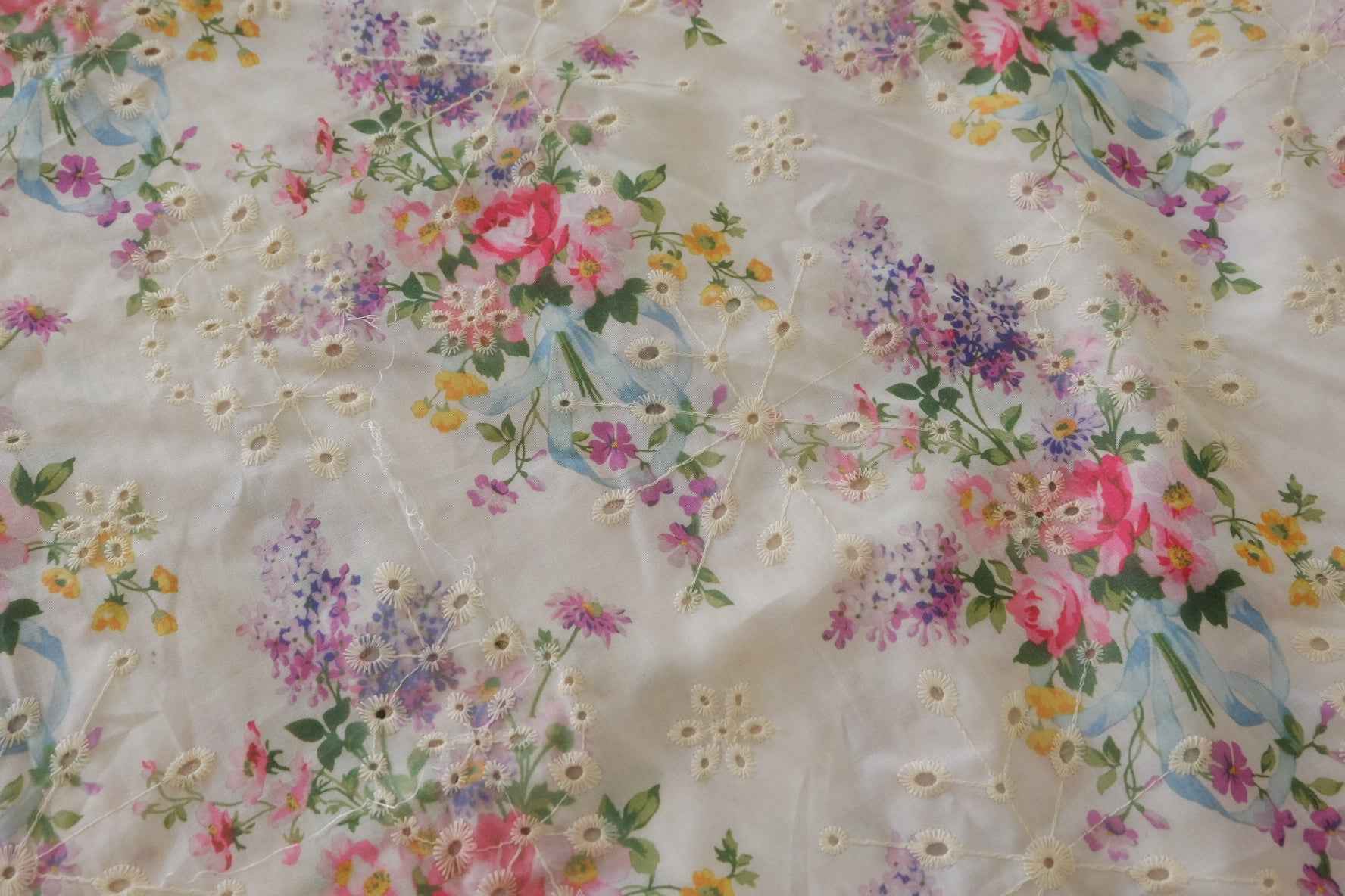 Bouquet Embroidered Cotton Blend Fabric – 2.7 yd